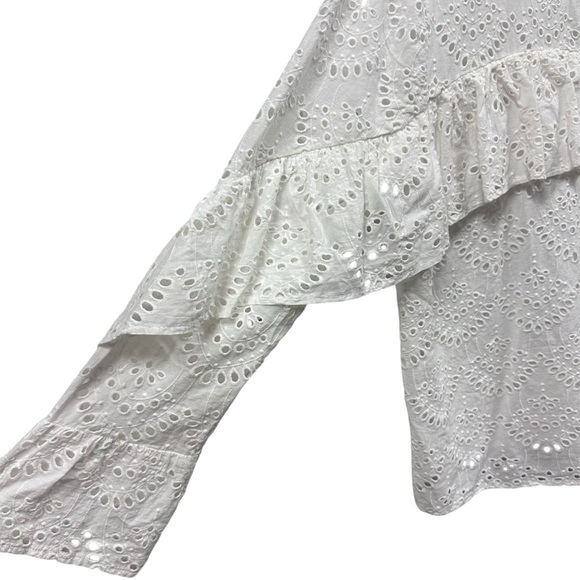 Simply Vera Wang White Eyelet Cotton Ruffle Long Sleeve Keyhole Back Blouse L - Picture 8 of 16
